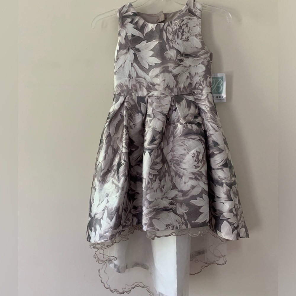 Bonnie Jean Taupe and Cream Floral Fit-and-Flare Dress